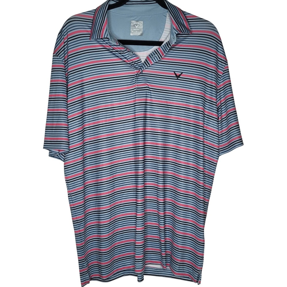 Callaway Opti-Dri Men's M Striped Short Sleeve Stretch Golf‎ Polo Blue Pink
